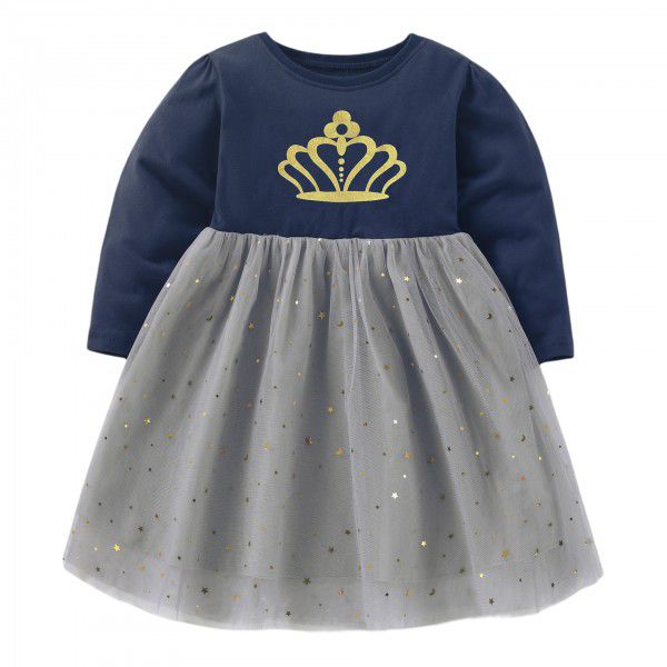 Children's Dress Autumn and Winter New Cartoon Princess Dress Cute and Breathable Mesh Girl's Dress 