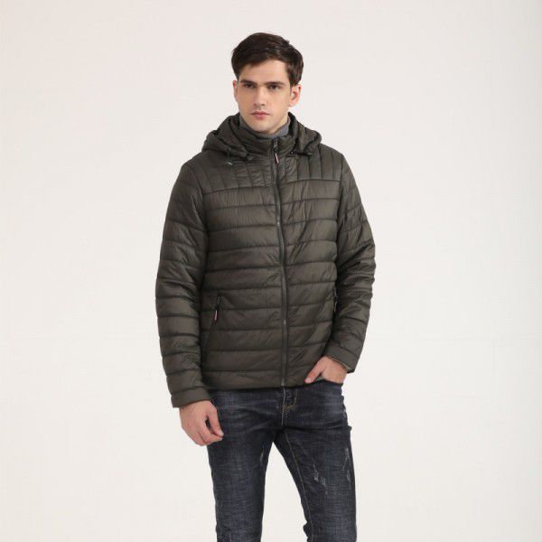 Autumn and winter hooded solid color men's cotton jacket with warm short cotton jacket 