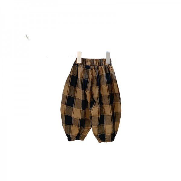 Spring and Autumn New Children's Pants Children's Korean Checkered Pants Men's Fashion Spring and Autumn Leisure Pants 