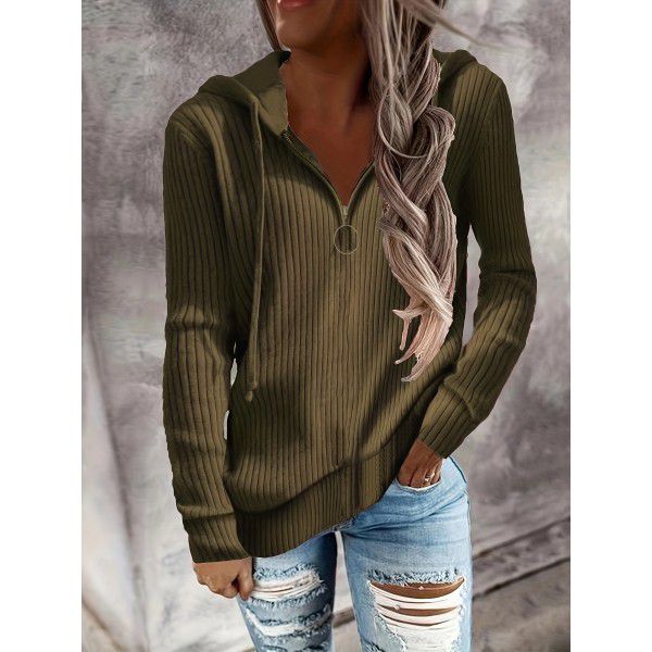 Autumn and winter new solid color casual hoodie loose zippered cardigan long sleeved hooded sweater women's clothing