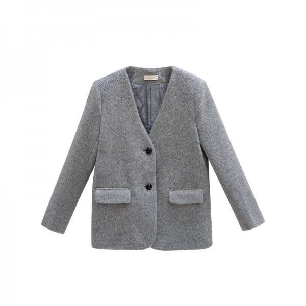 Coat women's winter intellectual temperament gray short coat wool suit 