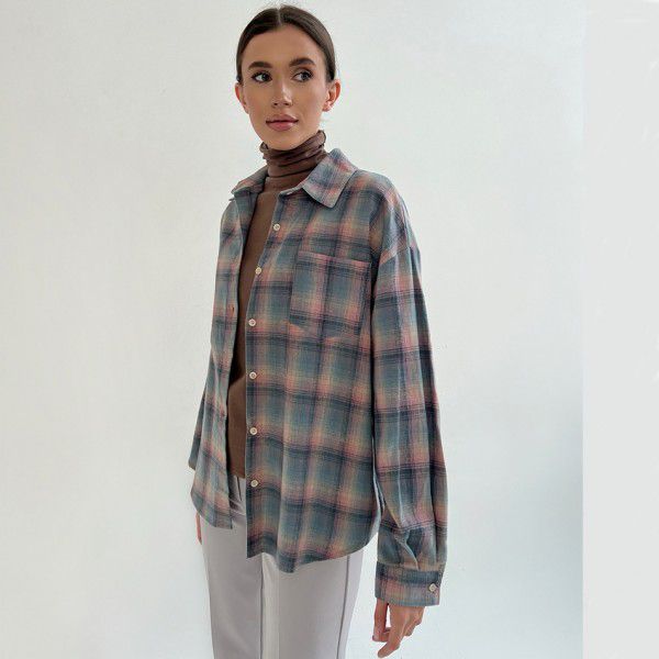 Comfortable and casual long sleeved plaid cardigan, spring new shirt, female niche temperament commuting