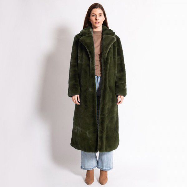 Winter New Artificial Fur Coat Women's Mid length Flip Collar Slim Fit Rex Rabbit Fur Coat