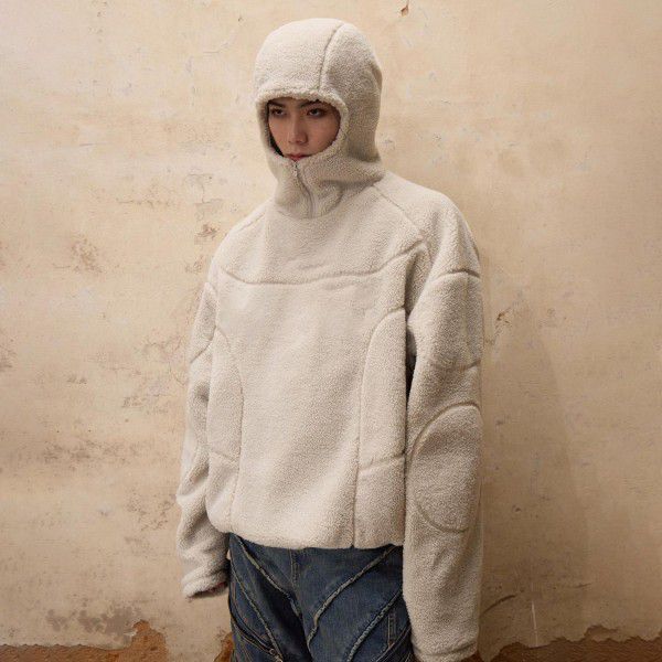 Autumn and Winter Women's Solid Color Lamb Wool Sweater Women's Autumn Loose and Warm Thick Hooded Coat Women's