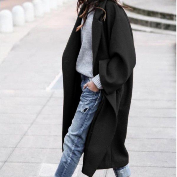 Autumn and winter Korean thick coat women's woolen windbreaker coat with flip collar for warmth 