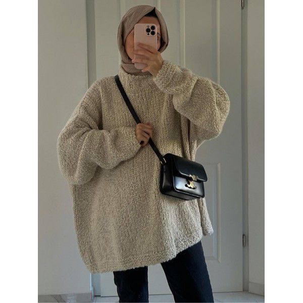 Autumn and winter women's solid color basic thick needle sweater women's loose casual commuting outerwear long sleeved top