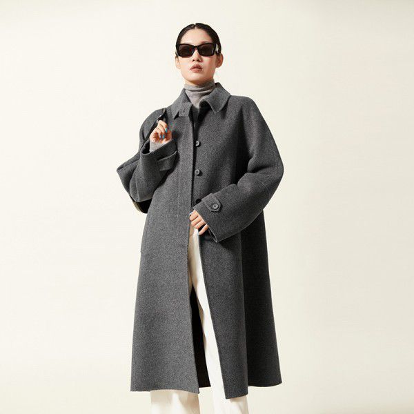 Autumn/Winter Korean style coat, woolen coat, double-sided woolen coat, loose temperament, long cocoon shaped coat for women 