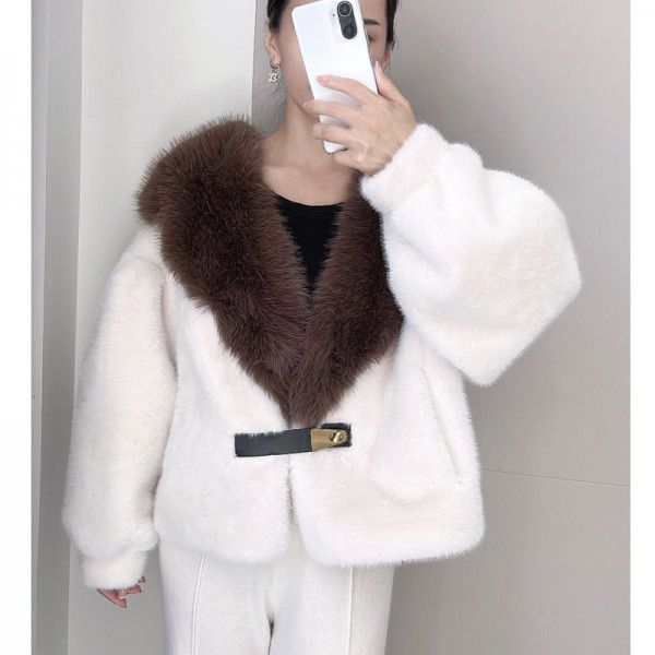 Autumn and winter fur integrated environmental protection navy collar fur women's fashionable imitation mink fur coat women