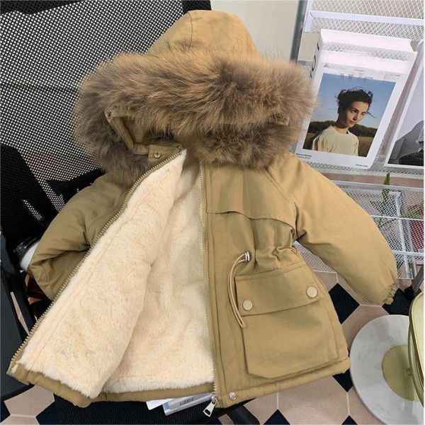 Girls' coat with plush cotton jacket, winter coat with thickened pie, overcoming children's cotton jacket, cotton jacket