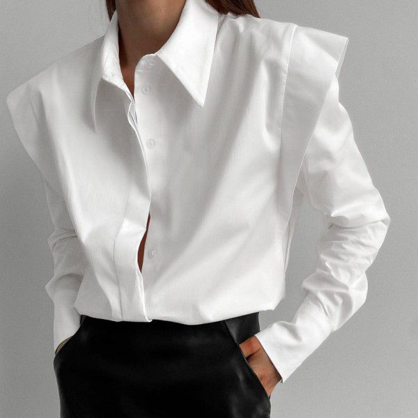 French niche minimalist shirt autumn and winter new lapel style elegant commuting shirt women's clothing
