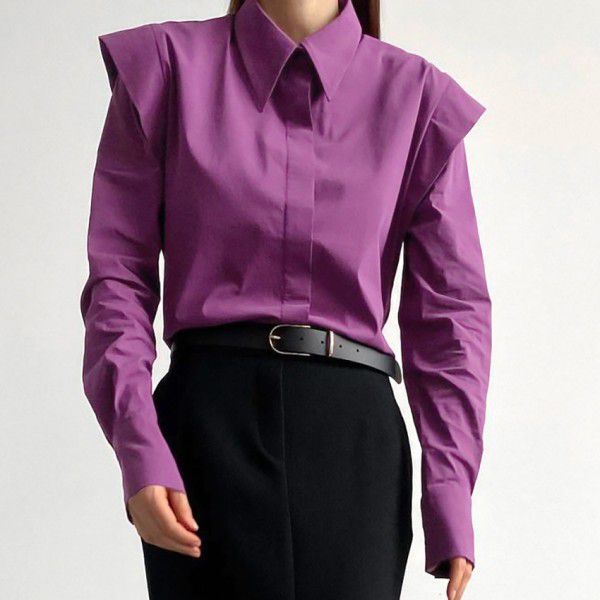French niche minimalist shirt autumn and winter new lapel style elegant commuting shirt women's clothing