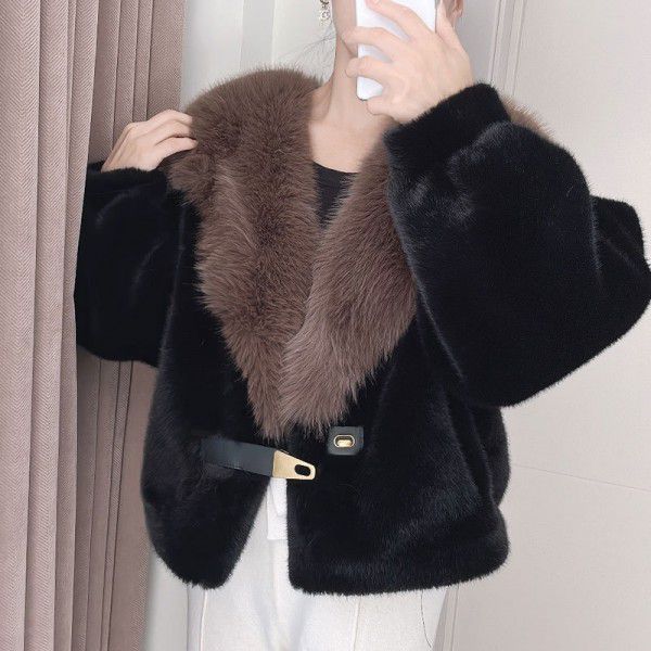 Autumn and winter fur integrated environmental protection navy collar fur women's fashionable imitation mink fur coat women