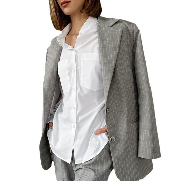 Design sense, casual white long sleeved shirt, fashionable and versatile, personalized and simple commuting