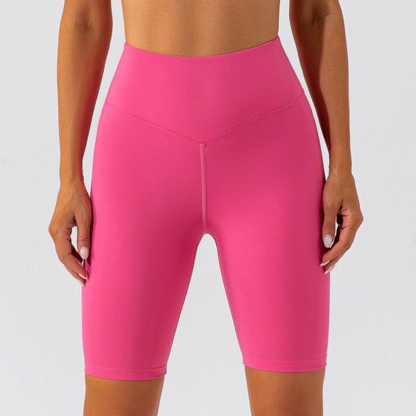 Naked yoga shorts for women with a high waist and hip lift, quick drying exercise, cycling, and tight yoga pants