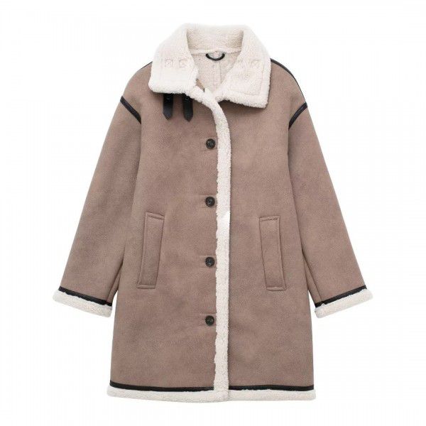 Women's winter retro fur integrated color contrast design feeling, niche warm coat