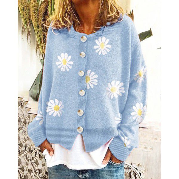 Autumn and Winter New Sweater Women's Little Autumn Chrysanthemum Embroidered Knitted Cardigan Women's Wear