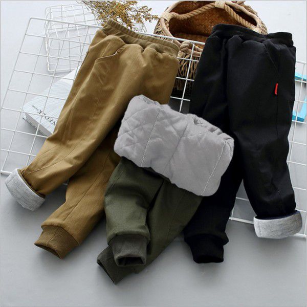 Winter middle and large children's new thickened cotton warm children's trousers, sanded stretch cotton jacket for boys and girls 