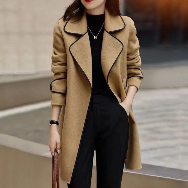 Winter new high-end double-sided woolen coat, cashmere coat, women's high-end mid length foreign style wool coat 