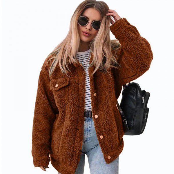 Imitation lamb fur camel colored warm short jacket, soft plush fur jacket, women's autumn and winter coat