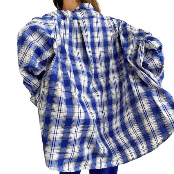 Pure cotton commuting plaid shirt oversize plaid shirt women's autumn and winter new style