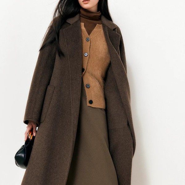Mulberry silk woolen coat, wool camel fur temperament, double-sided woolen coat for women 