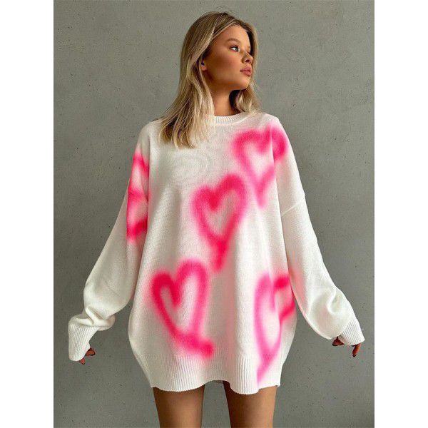 Love tie dyed sweater, loose and lazy style top, autumn women's casual long sleeved pullover jacket, women