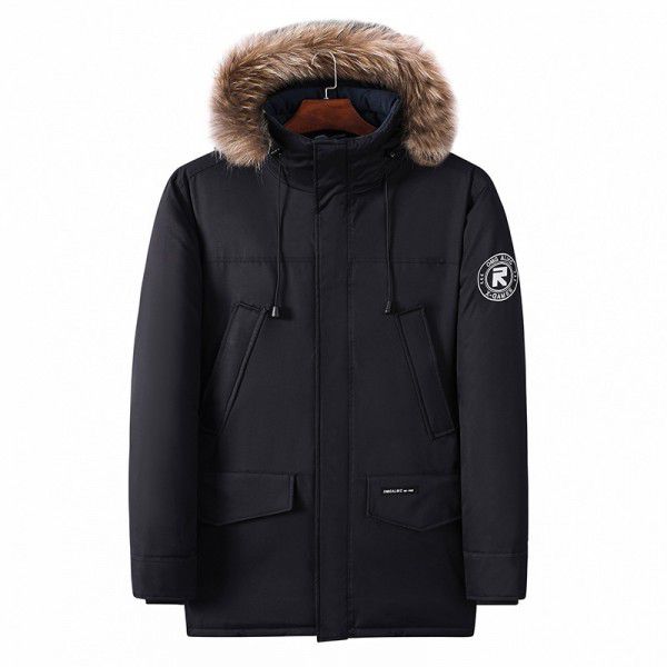Men's winter thick oversized cotton jacket for casual warmth, waterproof and cold insulation, hooded multi bag large cotton jacket