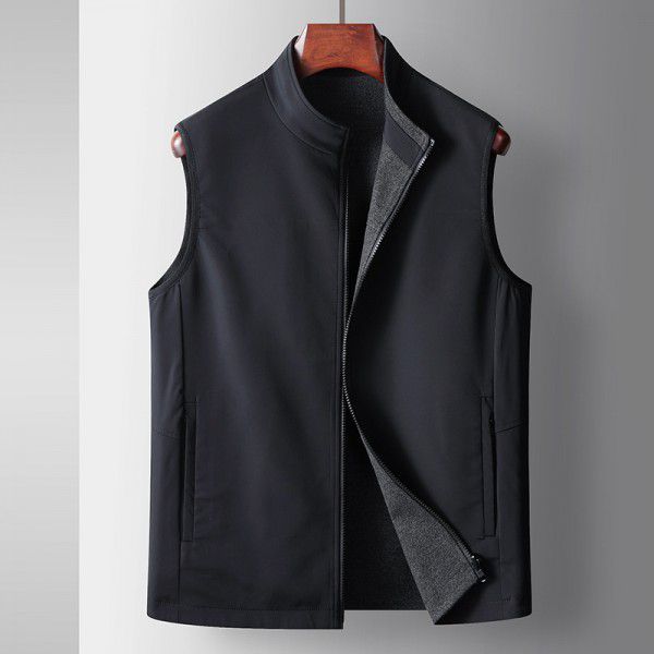 Men's casual vest, spring and autumn, slightly elastic standing collar, double-sided top, middle-aged and young light luxury business casual coat 