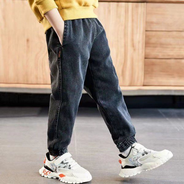 Boys' jeans autumn and winter plush children's leggings loose casual children's clothing 