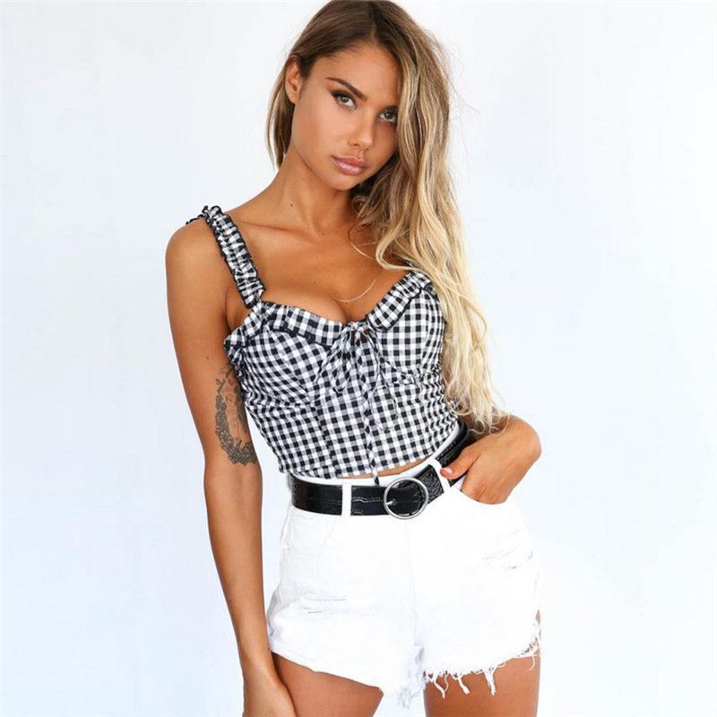 New Design Sexy Women Checkered Blouse For Women Lady Fitness Clothing 