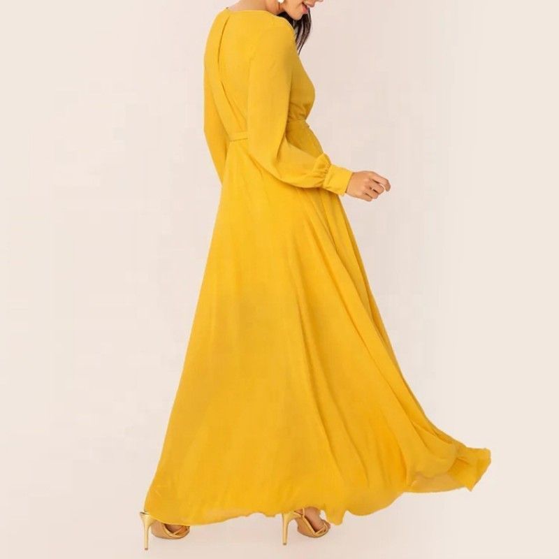 Fashion Custom Lady Chiffon Ruffle Maxi Dress Women Elegant Summer Casual Dresses